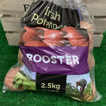 A plastic bag showing red rooster potatoes